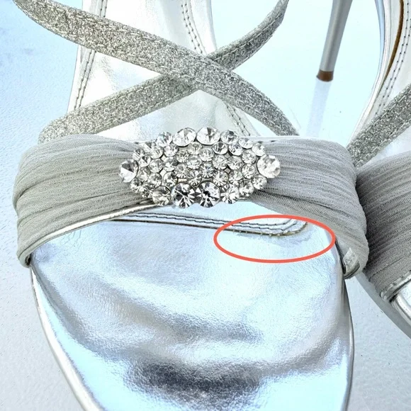 Bakers Skye Silver Glitter Rhinestone Bling Strappy Stiletto High Heel Shoes 10M - Picture 9 of 9